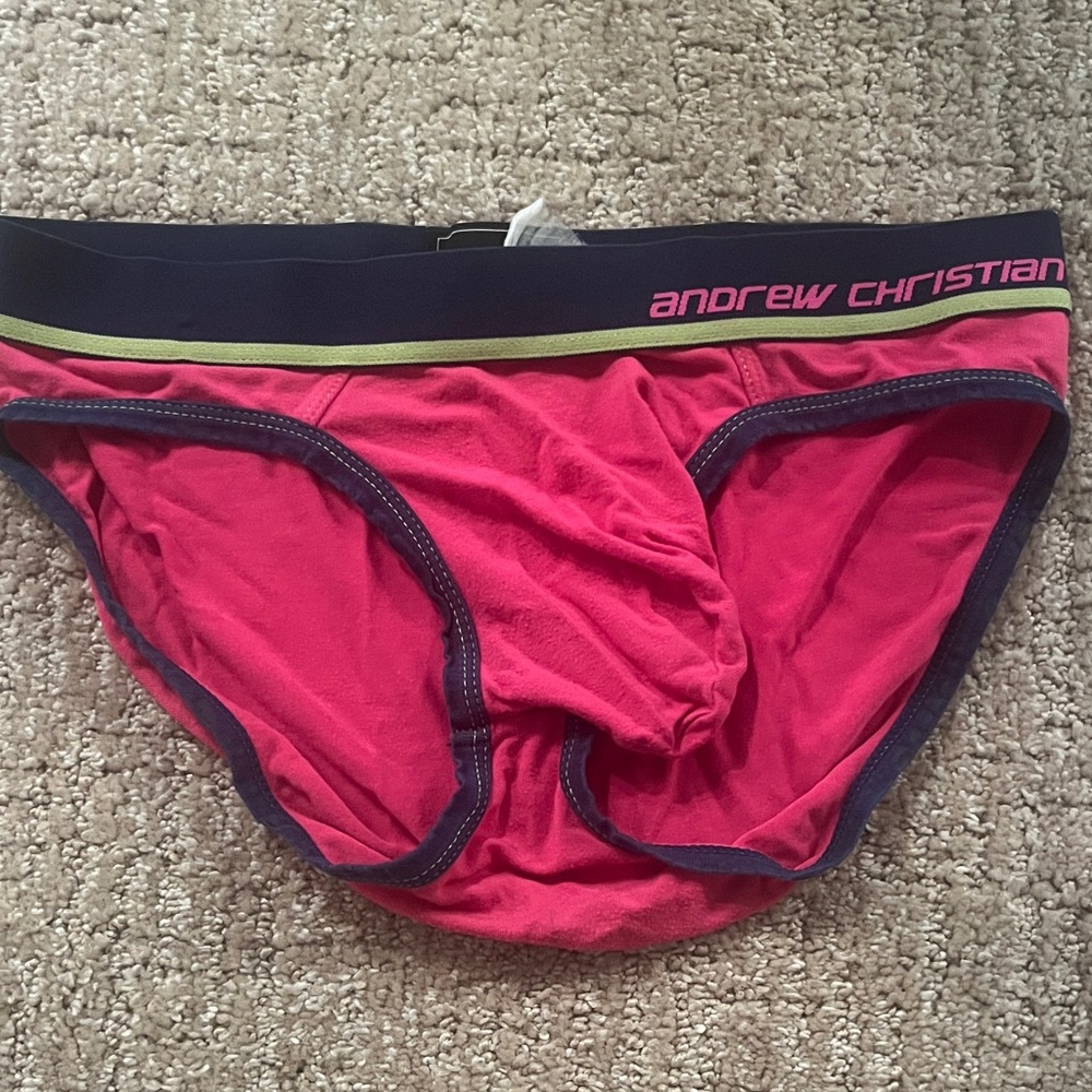 Andrew Christian Hot Pink Briefs with Navy Trim and Lime Accent